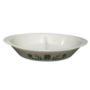 Glasbake Green Daisy Divided Casserole Dish Retro J2352  Jeannette McKee glass